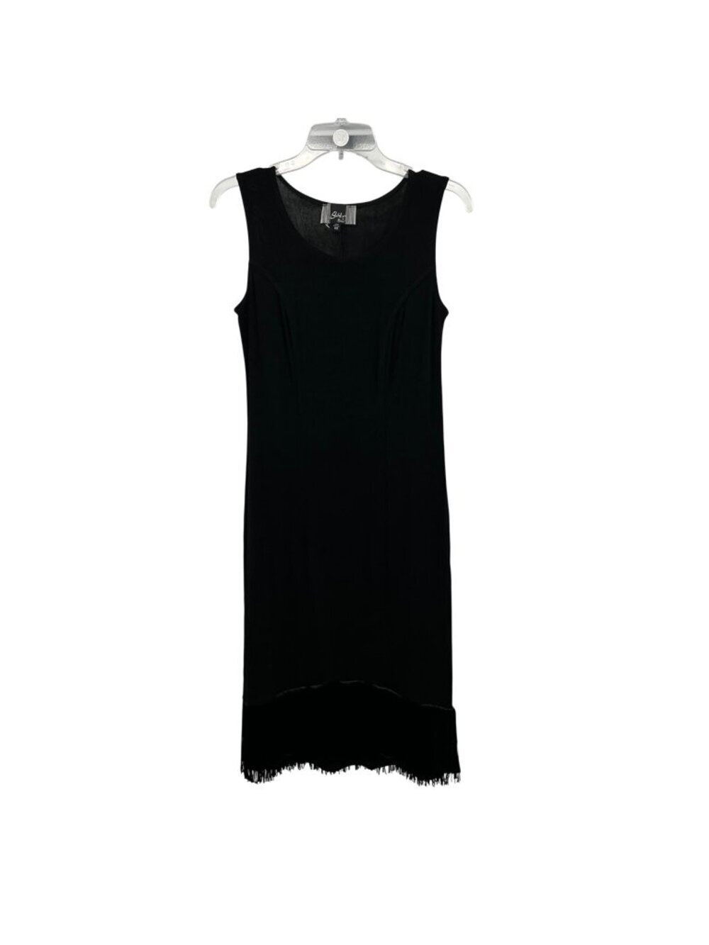 Slinky Brand Womens Midi Sheath Dress Fringe Hem Sleeveless Black Size XS